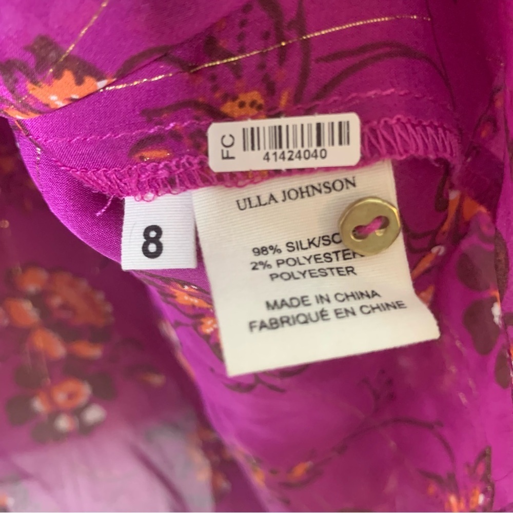 Ulla Johnson Womens purple silk floral long sleeve sheer blouse 8 - Picture 7 of 9